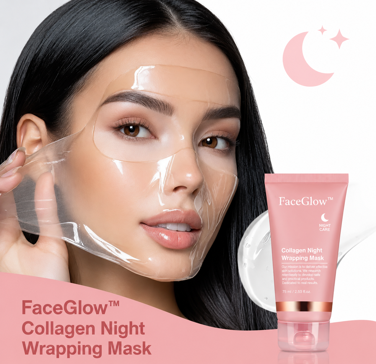 FaceGlow mask peel demonstration on face