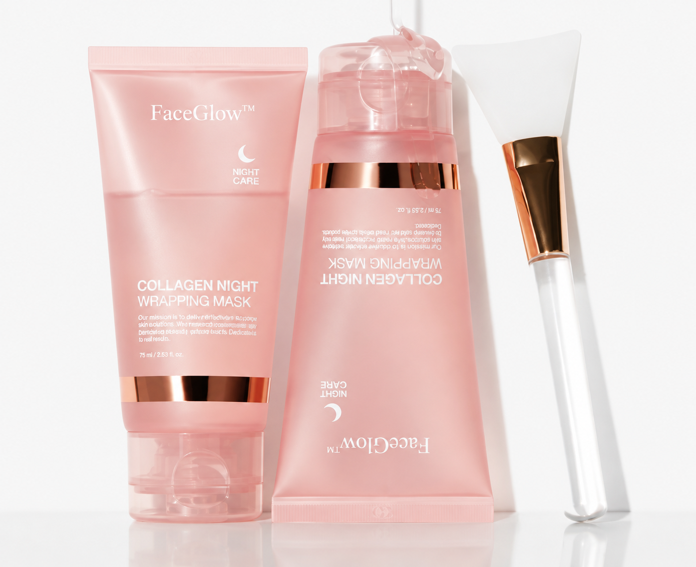 FaceGlow product lineup with applicator brush
